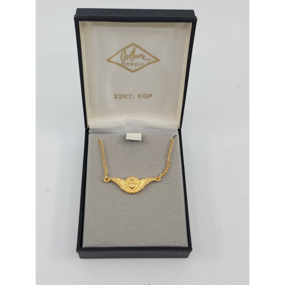 JoAnne Jewels 22kt Yellow Gold EGP Plated Cherub Angel Wings Necklace New